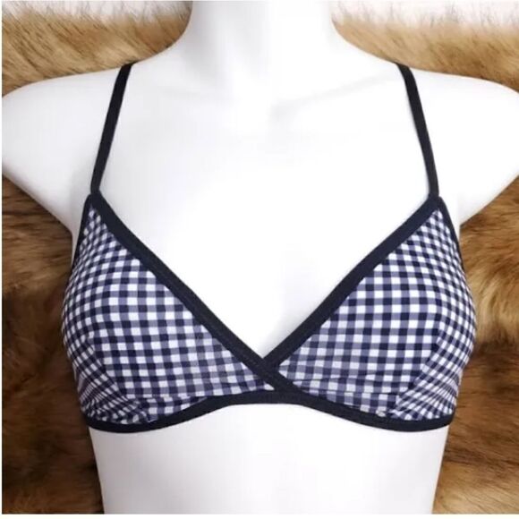 J CREW Microfiber Gingham Bra Navy Size Medium - Picture 1 of 5